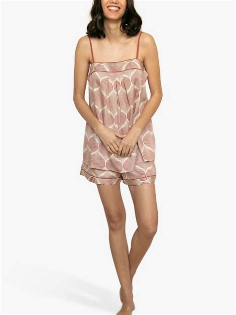 Fable & Eve Islington Geometric Print Strappy Cami Pyjamas, Burnt Orange