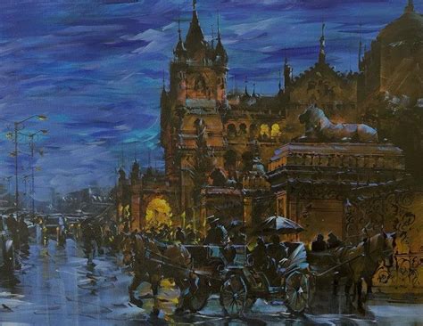 "Cityscape 2": Blue Acrylic Painting by Sandeep Chhatraband | ArtZolo.com
