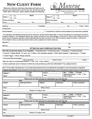 Veterinary New Client Form Template - Fill and Sign Printable Template ...