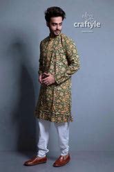 Moss Green Kalamkari Ethnic Wear Mens Kurta – Craftyle