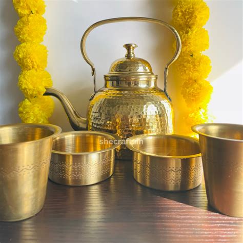 TRADITIONAL BRASS DESIGNED CHAI SET | CUP AND DABRA ( PAIR) , KETTLE ...