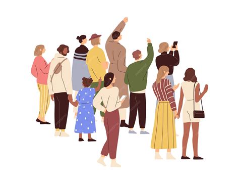 Premium Vector | Group of people gathering back view. backside of ...