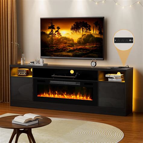 Amazon.com: Kucreiheat 70'' TV Stand with 36'' Fireplace-LED Light ...