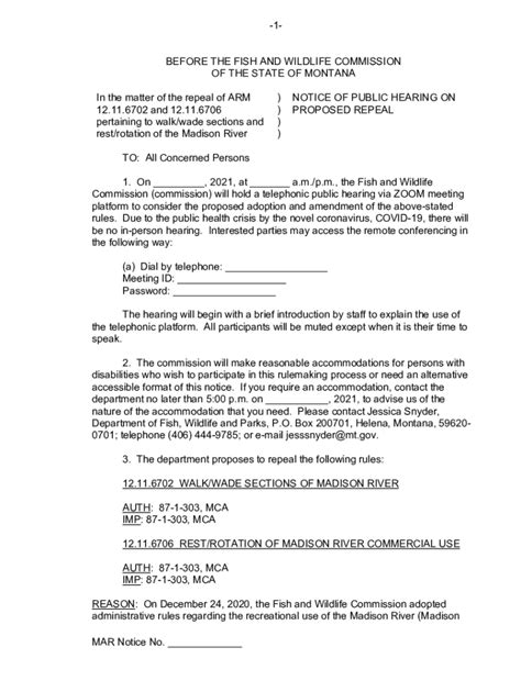 Fillable Online fwp mt myfwp.mt.govfwpPubcommission-1- BEFORE THE FISH ...