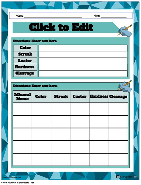 Free printable Minerals and Properties Worksheet with Glass Frame