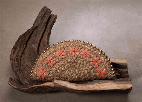 Peach Canadian Lily Gold Half Moon Clutch Bag | Dhaaga Life