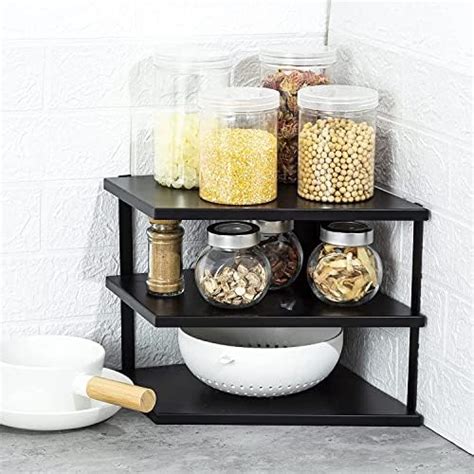 Naoe 3-Tier Kitchen Corner Shelf Rack - Metal - Rust Resistant - Plates ...
