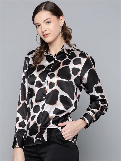 Buy Women Nude Animal Print Satin Shirt Online At Best Price - Sassafras.in