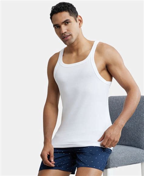 Buy Super Combed Cotton Rib Square Neck Gym Vest - White (Pack of 2 ...