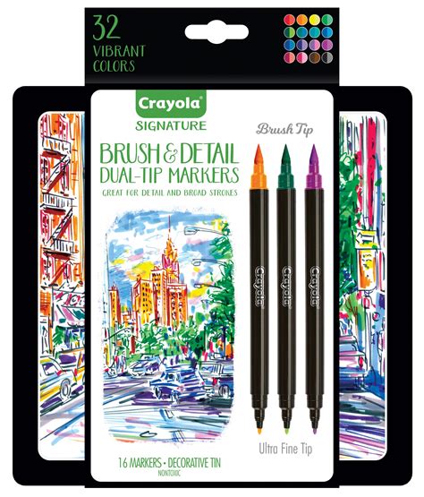 Crayola Signature Brush & Detail Dual Tip Markers, 16pk, 32 Colours ...
