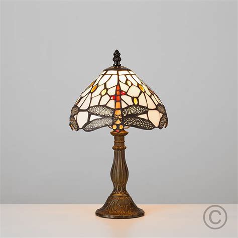 Buy Tiffany Style Antique Brassed Effect Base, Green and White Stained ...