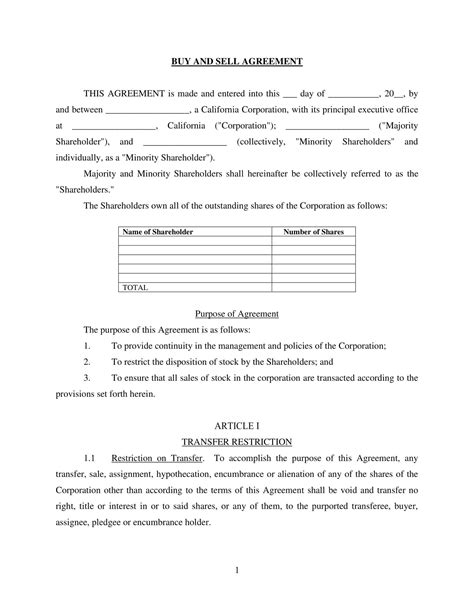 Buy Sell Agreements Templates