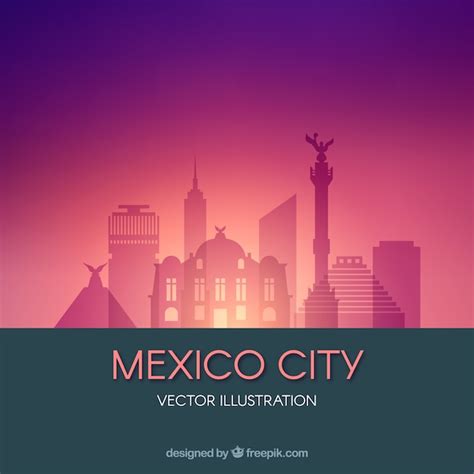 Flat mexico skyline background | Free Vector