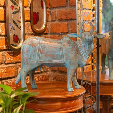 Buy Wall Decor | Uttara Nandi Mango Wood Statue Blue | Shop at The ...