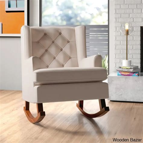 Wooden Bazar Thatcher Tufted Rocking Chair with Walnut Wood Base