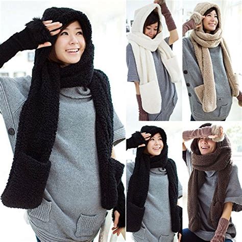 FUNOC® New Ladies Faux Fur Winter Warm Fluffy Hood Scarf Hat Snood ...