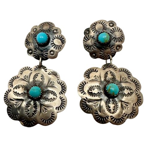 Sterling Silver .925 Turquoise Navajo by Tim Yazzie Concho 3/4 x 2 1/4 ...