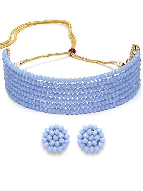 Karatcart Light Blue Crystal Beaded Choker Necklace Setfor Women