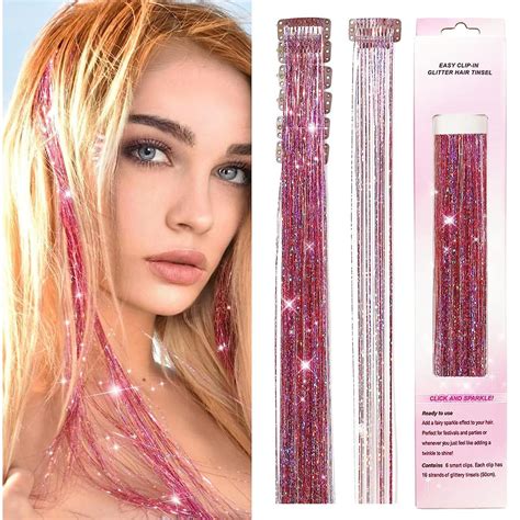 MAYCREATE® 6pcs Hair Tinsel Clip-in Glitter Hair Extensions for Women ...