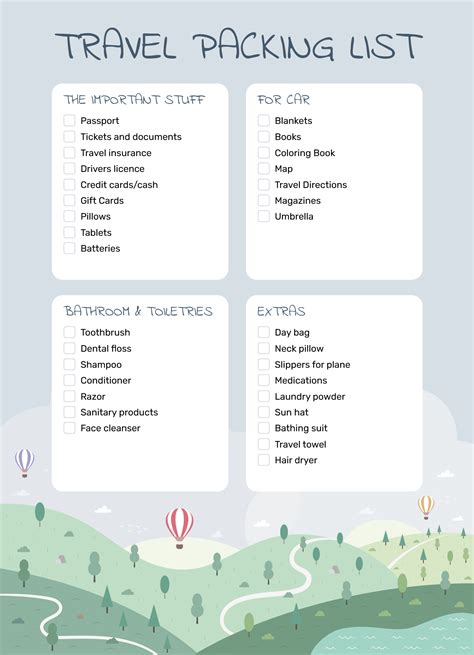 Colorful Printable Packing Travel List Template Checklist, 45% OFF