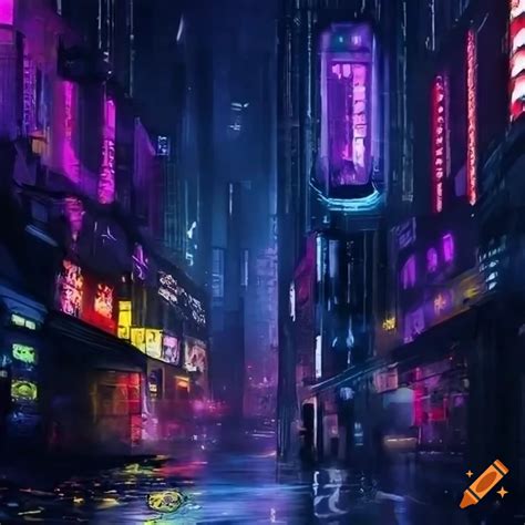 Wallpaper cyberpunk night city in rain on Craiyon