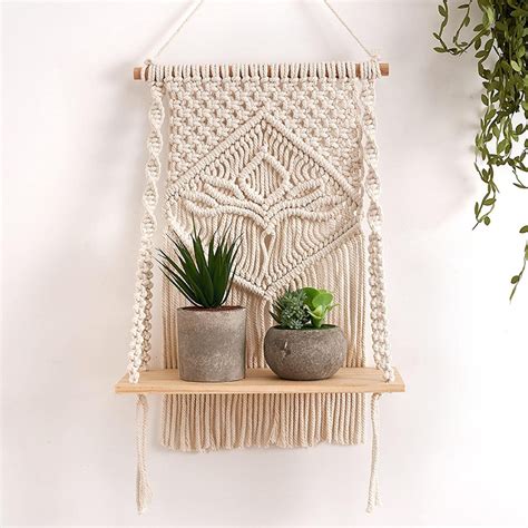 Decazone Macrame Indoor Wall Hanging Shelf Chic Decor Wood Floating ...