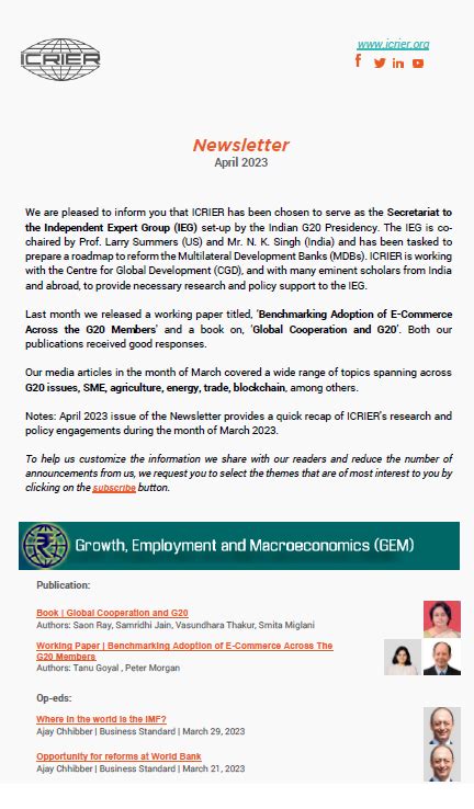 Newsletter | Vol. VII, Issue 4 - ICRIER