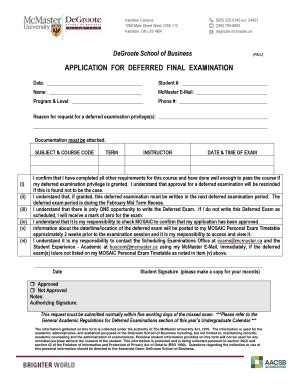 Fillable Online APPLICATION FOR DEFERRED FINAL EXAMINATION Fax Email ...