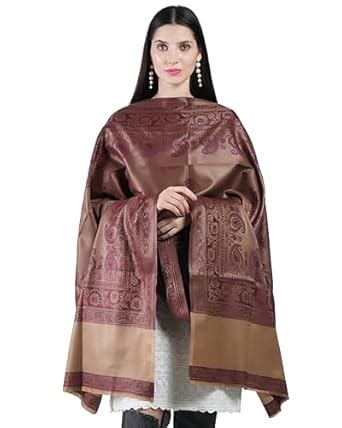 Buy MANRA Women's Self Paisley Kashmiri Jamawar Reversible Winter Shawl ...