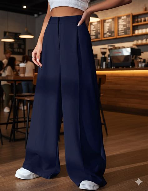 Women Navy blue High-rise Baggy Fit Korean Pants – Broadstar