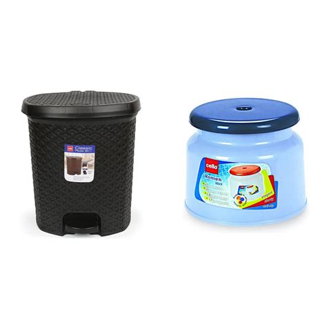 Cello Classic Plastic Pedal Dustbin, 6 Liters, Black & Roman Plastic ...
