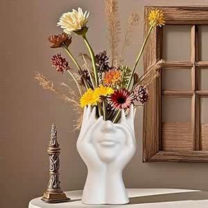 Buy Decorative Face Shape Flower Vase for Home Table Display, White ...