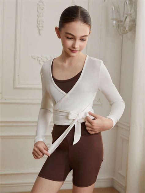 SHEIN SHEIN Tween Girls Ballet Clothing, High Stretch Smooth Jacket For ...