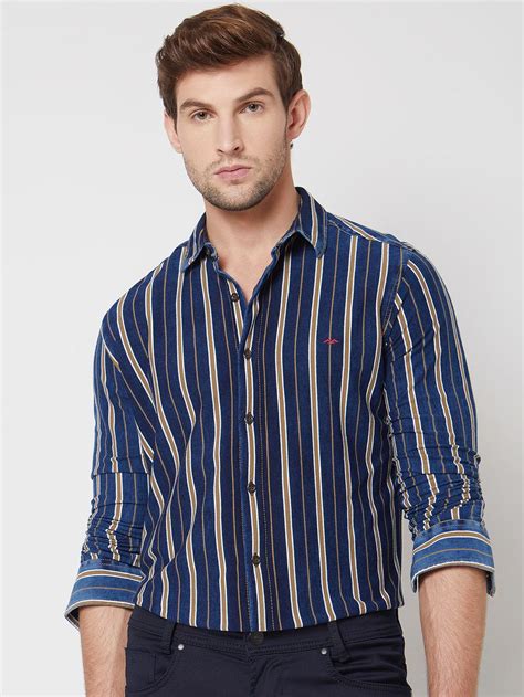 Buy Indigo Blue Knitted Stripe Slim Fit Casual Shirt Online at Muftijeans
