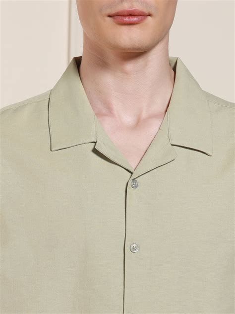 Men's Cuban Collar Regular Fit Solid Pista Green Casual Shirt – DENNIS ...