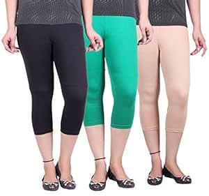 Alisha Lyra Strechable Capri - Pack of 3 (BLK_GRN_SKN) : Amazon.in ...