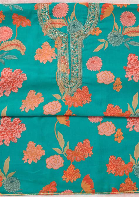 Buy Rama Green Zariwork (Gold) COTTON Unstitched Salwar Suit - Koskii