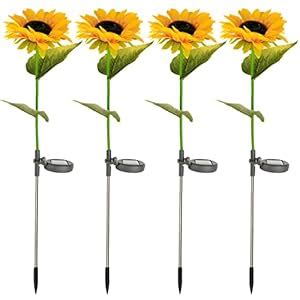 UCGG Solar Outdoor Lights, 4 Pack Solar Sunflower IP65 Waterproof ...