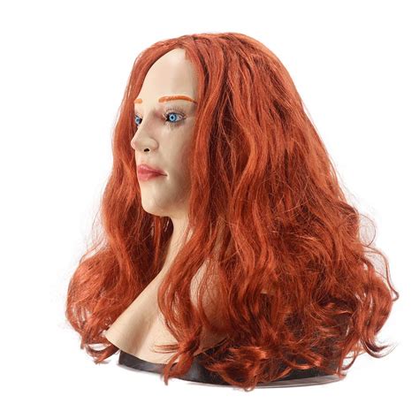 Realistic Scarlet Female Woman Face Halloween Latex Mask With Wig Lady ...