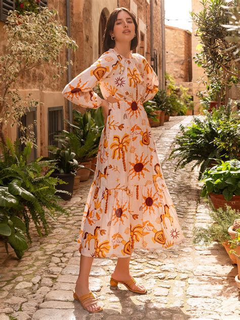 Buy White Brown Printed Cotton Linen Off Shoulder Dress | SUN/CANV/SS24 ...