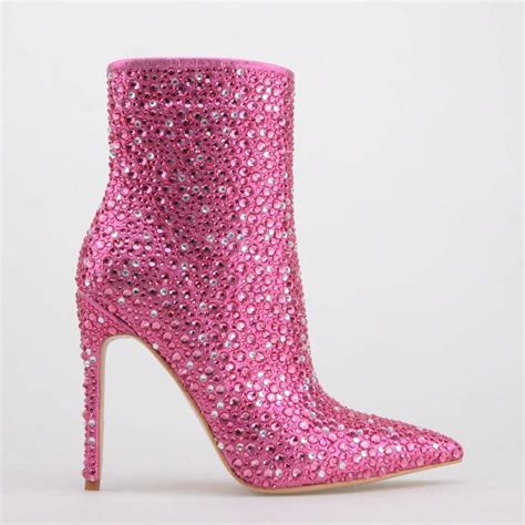 Women'S Glittering Crystal Rhinestone Ankle Boots - Pointed Toe ...