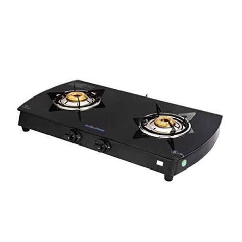 SURYA FLAME 2Burner Curve Glasstop MS Body Manual Ignition ISI Mark Gas ...