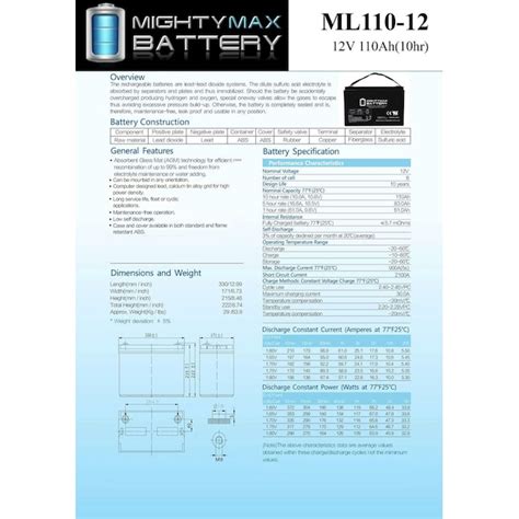 Mighty Max Battery 12V 110AH Replaces UB121100-ER Sealed Lead Acid ...