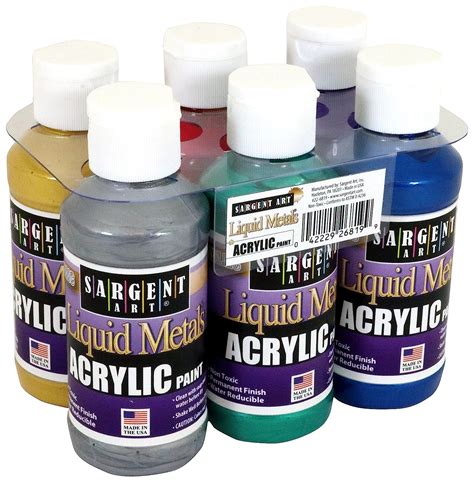 Sargent Art 22-6819 Liquid Metals 4 oz Metallic Acrylic Paints, 6 ...