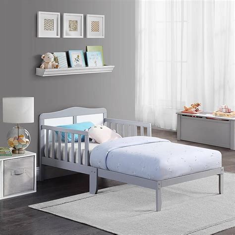 Yiekholo Contemporary Light Gray Toddler Bed with Built-in Guardrails ...