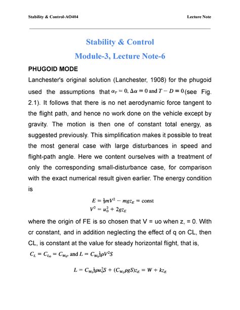Stability and Control Module 3 Lecture note 6 - Stability & Control ...