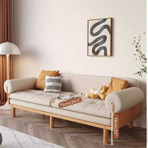 Shop Japandi Solid Wood Recessed Arms Folding Sleeper Sofa Bed In linen ...