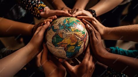 Premium Photo | A globe with people from different cultures holding ...