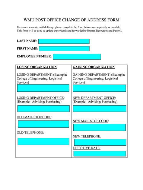 WMU Post Office Change of Address Form - Fill Online, Printable ...