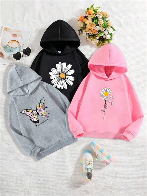 GraphicGems Young Girl Casual Hoodie With Floral & Butterfly Print ...